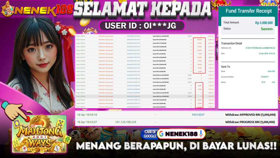 NENEK188 di Game Slot Mahjong Ways RP.5.000.000 LUNAS bukti-14