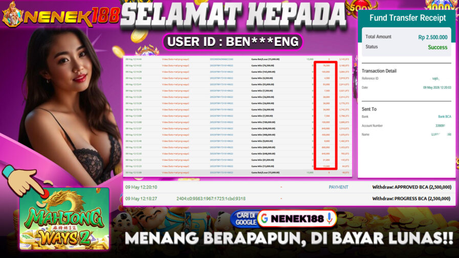 NENEK188 di Game Slot Mahjong Ways 2 RP.2.500.000 LUNAS bukti-24