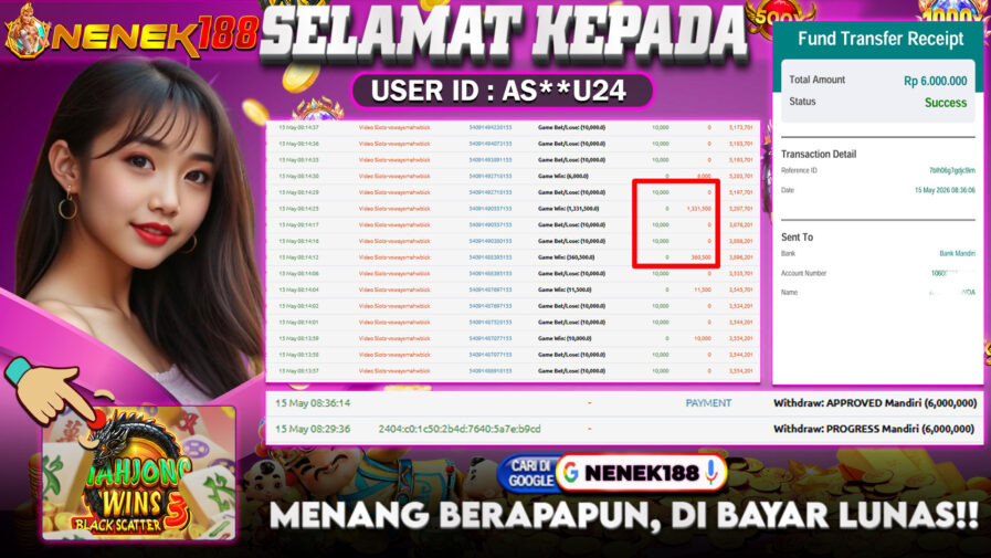 NENEK188 di Game Slot Mahjong Wins 3 – Black Scatter RP.6.000.000 LUNAS bukti-29