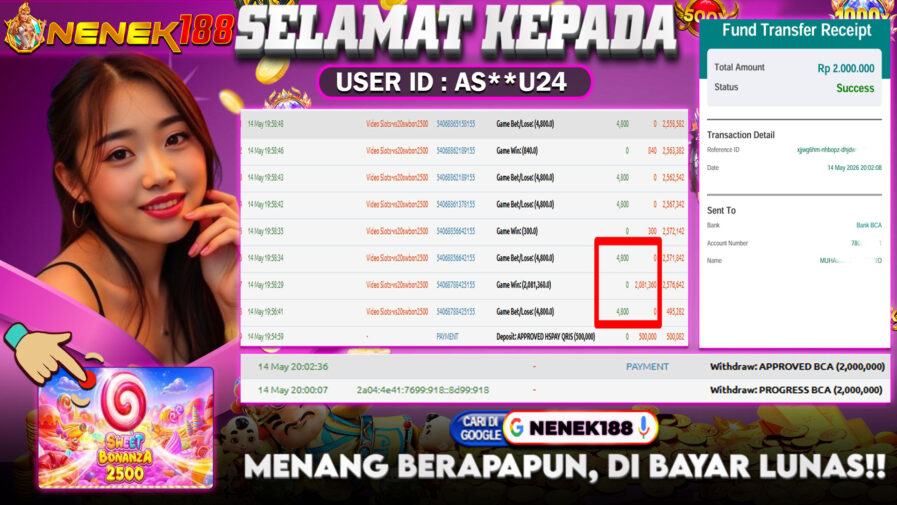 NENEK188 di Game Slot Sweet Bonanza 2500 RP.2.000.000 LUNAS bukti-30