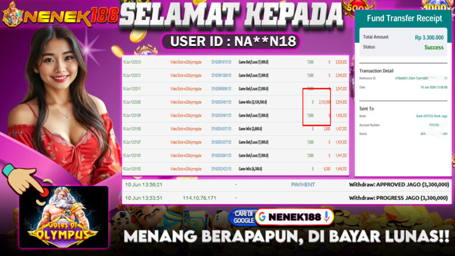 NENEK188 di Game Slot Gates Of Olympus RP.3.300.000 LUNAS bukti-38
