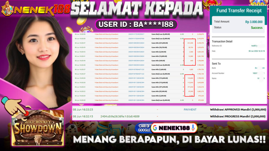 NENEK188 di Game Slot Wild Bounty Showdown RP.3.000.000 LUNAS bukti-41